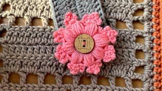 وردة كروشيه بسيطة لتزيين شغل الكروشيه _ Easy 3D crochet flower _ #crochet_stitches