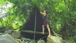 Beautiful Girl Build Bamboo Shelter At Stream Part 2 Complete Shelter Making  Girl X Bamboo