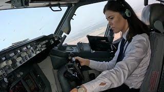 Beautiful Female Pilot Take Off Her Boeing B737-800  Cockpit View  GoPro