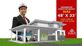 DESIGN RUMAH B152- PELAN RUMAH BANGLO SETINGKAT 4 BILIK 1334 KAKI PERSEGI-48’ X 33’