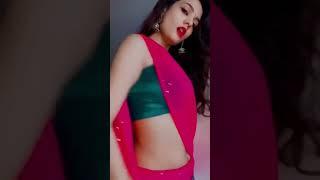 Hot Girl Dancing in Red Saree Green Backless Blouse Navel #reels #saree #dancing #beautiful #bhabhi