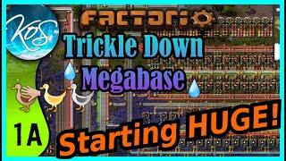 Factorio Trickle Down Megabase 1A - MEGA START FOR A MEGABASE Tutorial Walkthrough Lets Play