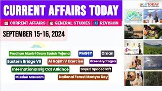 15-16 September 2024Current Affairs Today Top MCQs with Static GK & Detailed Revision by GKTODAY