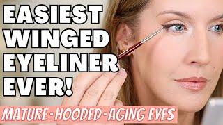 Quick Easy Winged Eyeliner Tutorial for Hooded Aging Downturned Eyes