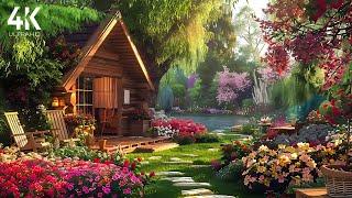 4K  Gentle Spring Atmosphere with Cozy Garden AmbienceRelaxing with Birds singing & Nature Sounds