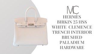 HERMÈS Birkin 25 HSS White Clemence Trench Interior Brushed Palladium Hardware • MIGHTYCHIC •