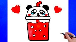 Sevimli Çizimler - Panda Çizimi - Milkshake Çizimi - Kolay Çizimler - Sevimli Resim Çizimleri