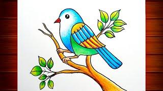 Bird Drawing for Beginners  Bird Scenery Drawing  Birds Drawing Colour  How to Draw Birds.