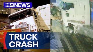 Truck crashes into NSW shop front caught on CCTV  9 News Australia