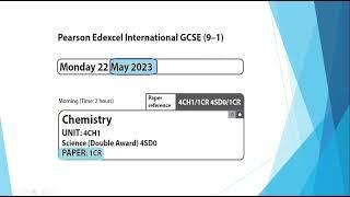 Paper 1CR May 2023 -  IGCSE Chemistry Edexcel  - Dr  Hanaa Assil