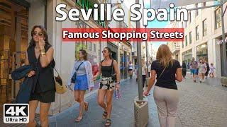 Seville 4K Walk on Famous Shopping Streets - Virtual Walking Tour Spain