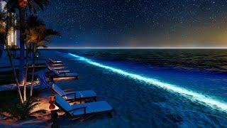 Night Beach Ambience  Wave Sound for Sleep  Crickets Sounds ASMR