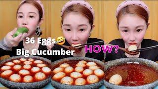 Girl eating 36 Eggs and big Cucumber   foodygirl  Asian girl