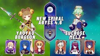 Yaoyao Burgeon & Sucrose Melt  New Spiral Abyss 4.6 Floor 12 9 Stars  Genshin Impact