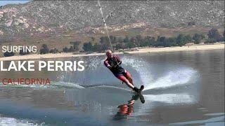 Surfing in California - water skiing boat riding - Lake Perris California - boat ski surf board
