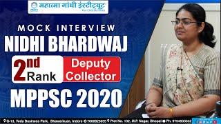 MPPSC 2020  2nd Rank  Nidhi Bharadwaj  MPPSC Interview  Mock Interview  MGICS