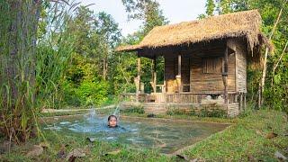 Building a Swimming Pool Around My Bamboo House in the Jungle Girl Bushcrafts Builder