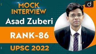 Asad Zuberi Rank 86  UPSC CSE 2022  English Medium  Mock Interview  Drishti IAS English