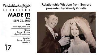 Get Bent Yoga presents Secrets to a Lifelong Marriage featuring Wendy Goudie at Pecha Kucha 17