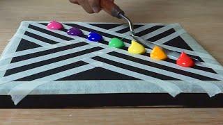 Rainbow Abstract Painting with Masking Tape  Acrylic Painting for Beginners #09  Satisfying ASMR