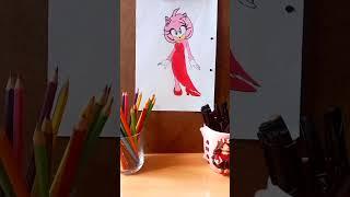 Amy rose drawing like a modelwith red dress