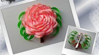 Роза на зажиме МК  DIY Satin Rose  DIY Ribbon Rose