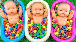 Oddly Satisfying Video  Full of 3 Colored BathTubs Candy with Skittles & Slime Magic Bottle ASMR #3