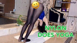 Deep Stretch Routine with Your Favorite Black Nylon  Yoga Challenge in Lingerie｜妙妙miaomiaolegs