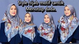 Tutorial hijab segi empat motif menutup dadasimple & mudah di coba #subscribe #hijabtutorial