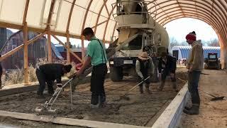 Amish Pouring Concrete on a New Dairy Barn in Wisconsin