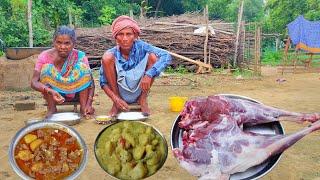 Indian poor people cooking MUTTON curry  old grandma & grandpa cooking and eating MUTTON CURRY