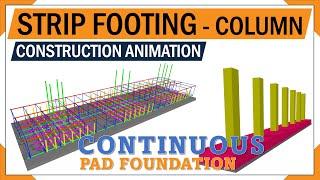 Strip footing reinforcement details  Foundation and column rebars  3D Animation