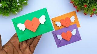 Origami Paper Envelope with Heart  Valentines Day Paper Crafts  DIY Valentine Day Gift Card