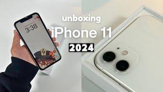 iPhone 11 Unboxing in 2024 white 128gb  aesthetic setup & accessories plus camera test