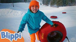 Blippi Plays in the Snow - Tubing Down the Mountain  Educational Videos For Kids