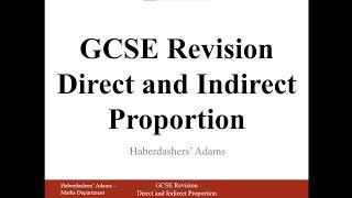 GCSE Revision - Direct and Indirect Proportion