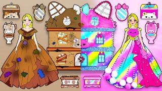 Paper Dolls Dress Up - Rainbow Rapunzel VS Poor Rapunzel Quietbook - Barbies New Home Handmade