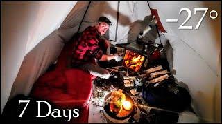 -27° Winter Camping 7 Days  Snow & Cold in a Canvas Hot Tent