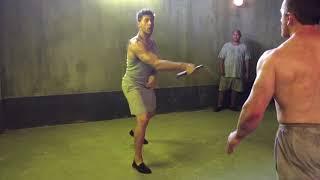 Kickboxer whacks dude with nunchucks