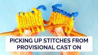 How to Pick Up Stitches from Provisional Cast On Formed With or Without a Crochet Hook