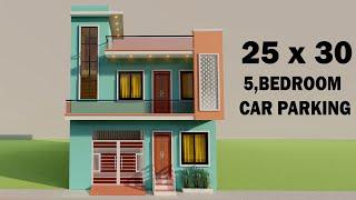 25 by 30 car parking house plan3D 5 bedroom house design25 by 30 house plan with car parking