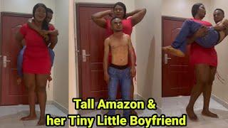 Tall Amazon and her tiny little boyfriend  tall woman short man  tall girl lift carry
