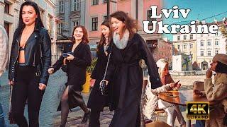 Lviv. Ukraine. Central Lviv Walk. A relaxing walk through the Old Town 4K virtual walk 2023 Autumn