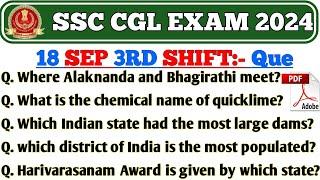 ssc cgl 18 sept 3rd shift paper  today cgl exam analysis 3rd shift  ssc cgl 3rd shift today