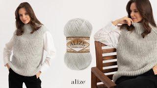 Fishermans Rib Stitch Sweater with Alize Angora Gold