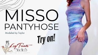 Glossy Crotchless Pantyhose Try On in 4K  Legtreats Model Taylor wearing missO P101 in Light Blue