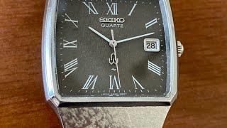 Vintage Seiko Quartz Chocolate Snowflake 0842-5010 35 x 42mm w Hammered Case & Bracelet