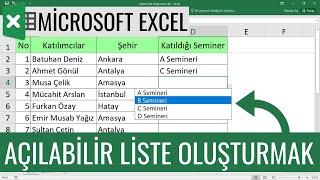 EXCEL AÇILIR LİSTE OLUŞTURMAK  SEÇMELİ HÜCRE OLUŞTURMAK   VERİLERİ LİSTEDEN SEÇME - Excel Dersleri