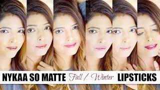 REVIEW + GIVEAWAY  NYKAA SO MATTE FALL  WINTER LIPSTICK COLLECTION SWATCHES & REVIEW  HINA ATTAR