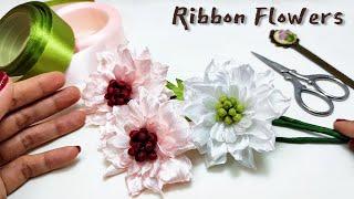 DIY scabiosa flower tutorialhow to make satin ribbon flowers easy